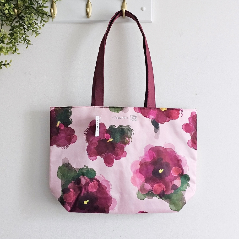Clinique x Jonathan Cohen Floral Tote Bag Large Pink Travel Shopper NWT Limited